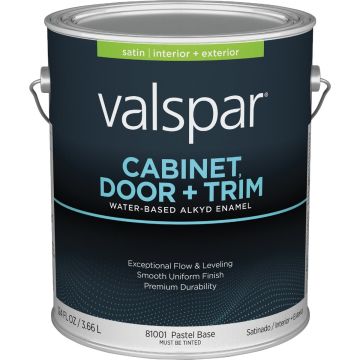 Valspar Cabinet Door & Trim Waterborne Alkyd Satin Interior/Exterior Enamel, Pastel Base, 1 Gal.