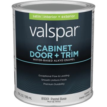 Valspar Cabinet Door & Trim Waterborne Alkyd Satin Interior/Exterior Enamel, Pastel Base, 1 Qt.