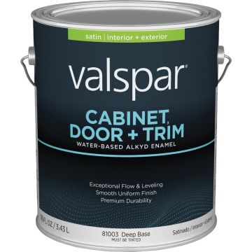 Valspar Cabinet Door & Trim Waterborne Alkyd Satin Interior/Exterior Enamel, Deep Base, 1 Gal.