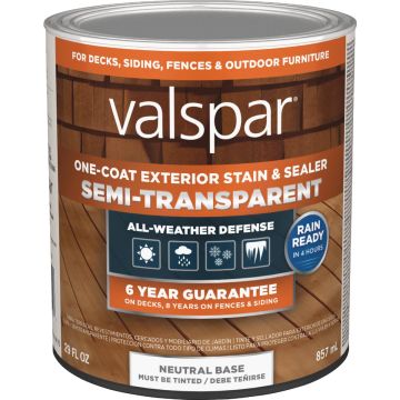 Valspar Semi-Transparent Deck Stain, Neutral Tint Base, 1 Qt.