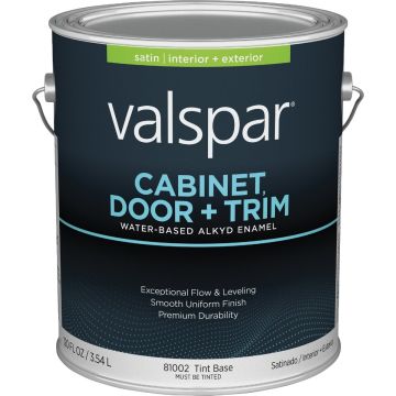 Valspar Cabinet, Door & Trim Waterborne Alkyd Satin Interior/Exterior Enamel, Tint Base, 1 Gal.