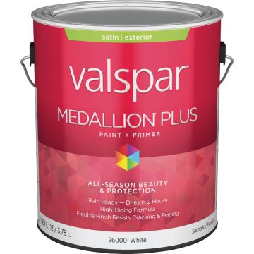 Valspar Medallion Plus Premium Paint & Primer Satin Exterior Paint, White, 1 Gal.