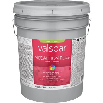 Valspar Medallion Plus Premium Paint & Primer Satin Exterior Paint, White, 5 Gal.