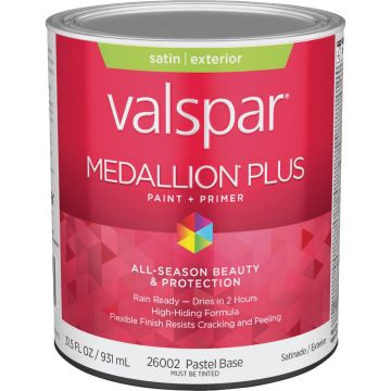 Valspar Medallion Plus Premium Paint & Primer Satin Exterior Paint, Pastel Base, 1 Qt.