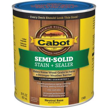 Cabot VOC Semi-Solid Stain + Sealer, Neutral Base, 1 Qt.