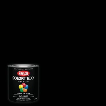 Krylon ColorMaxx Satin Interior/Exterior Wall Paint, Black, 1 Qt.