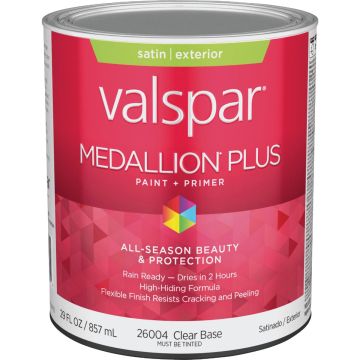 Valspar Medallion Plus Premium Paint & Primer Satin Exterior Paint, Clear Base, 1 Qt.