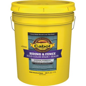 Cabot Solid Color Acrylic Siding & Fence Stain + Sealer, 0806 Neutral Base, 5 Gal.