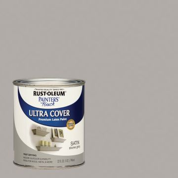 Rust-Oleum Painter's Touch 2X Ultra Cover Premium Latex Paint, Satin Stone Gray, 1 Qt.