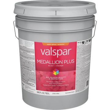 Valspar Medallion Plus Premium Paint & Primer Semi-Gloss Exterior Paint, White, 5 Gal.