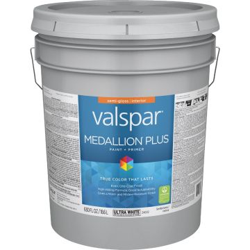 Valspar Medallion Plus Premium Paint & Primer Semi-Gloss Interior Paint, Ultra White, 5 Gal.