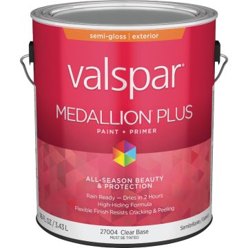 Valspar Medallion Plus Premium Paint & Primer Semi-Gloss Exterior Paint, Clear Base, 1 Gal.