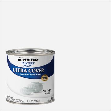 Rust-Oleum Painter's Touch 2X Ultra Cover Premium Latex Paint, White Gloss, 1/2 Pt.