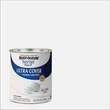 Rust-Oleum Painter's Touch 2X Ultra Cover Premium Latex Paint, White Gloss, 1 Qt.