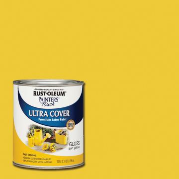 Rust-Oleum Painter's Touch 2X Ultra Cover Premium Latex Paint, Gloss Sun Yellow, 1 Qt.