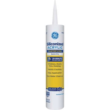 GE Siliconized Acrylic Painters Pro Quick Dry, White Sealant, 10  Oz. Cartridge