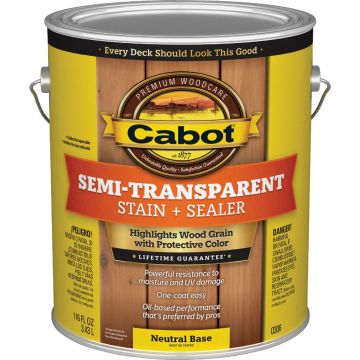 Cabot Semi-Transparent Deck & Siding Exterior Stain & Sealer, 0306 Neutral Base, 1 Gal.