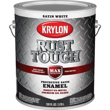 Krylon Rust Tough DTM Oil-Based Satin Rust Control Enamel, White, 1 Gal.