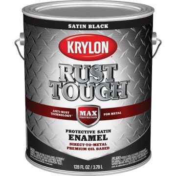Krylon Rust Tough DTM Oil-Based Satin Rust Control Enamel, Black, 1 Gal.