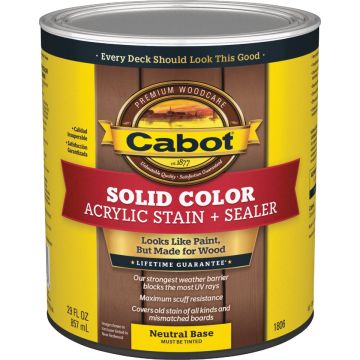 Cabot Solid Color Neutral Base Acrylic Stain + Sealer, 1 Qt.