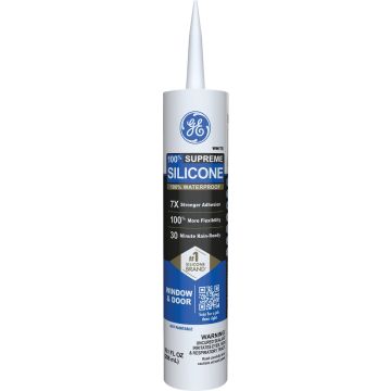 GE Supreme Silicone Window & Door Sealant, White, 10.1  Oz. Cartridge
