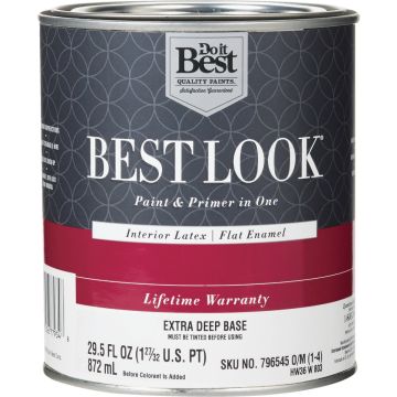Best Look Latex Premium Paint & Primer In One Flat Enamel Interior Wall Paint, Extra Deep Base, 1 Qt.