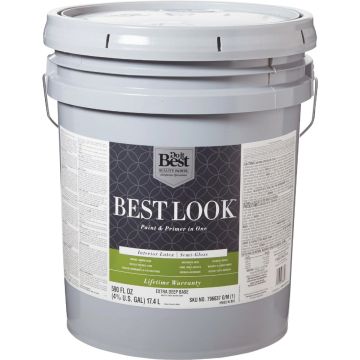 Best Look Latex Premium Paint & Primer In One Semi-Gloss Interior Wall Paint, Extra Deep Base, 5 Gal.