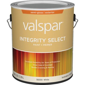 Valspar Integrity Select Semi-Gloss Paint & Primer Exterior Paint, White, 1 Gal.