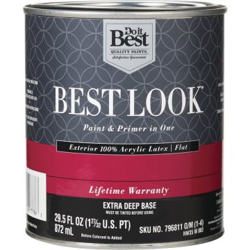 Best Look 100% Acrylic Latex Premium Paint & Primer In One Flat Exterior House Paint, Extra Deep Base, 1 Qt.