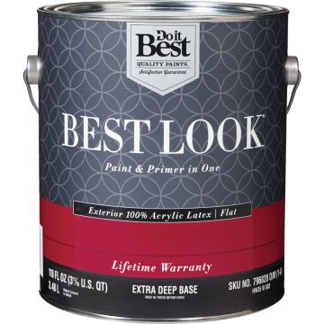 Best Look 100% Acrylic Latex Premium Paint & Primer In One Flat Exterior House Paint, Exra Deep Base, 1 Gal.