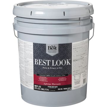 Best Look 100% Acrylic Latex Premium Paint & Primer In One Flat Exterior House Paint, Exra Deep Base, 5 Gal.