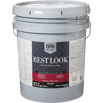 Best Look 100% Acrylic Latex Premium Paint & Primer In One Flat Exterior House Paint, Pastel Base, 5 Gal.