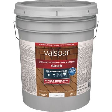 Valspar Solid Deck Stain, White Tint Base, 5 Gal.