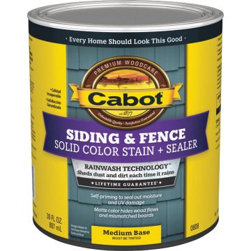Cabot Solid Color Acrylic Siding & Fence Stain + Sealer, 0808 Medium Base, 1 Qt.