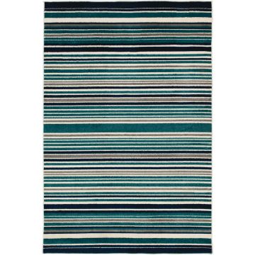 Backyard Bungalow Santee Blues 6 Ft. 7 In. x 9 Ft. 6 In. Stripe Plush Outdoor Rug