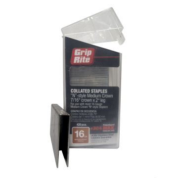 7/16" X 2" Stainless Steel "N" Style Medium Crown Staple Grip-Rite 500-Pack