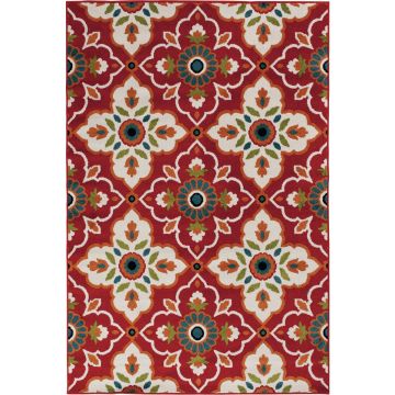 Backyard Bungalow 6 Ft. 6 In. x 9 Ft. 6 In. Scarlata Red Ground Medallion Plush Outdoor Rug