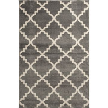 Backyard Bungalow 6 Ft. 6 In. x 9 Ft. 6 In. Canterbury Stone/Ivory Lattice Plush Outdoor Rug