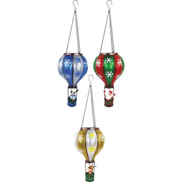 Alpine Solar Snowflake Hot Air Balloon Hanging Decor with Stand