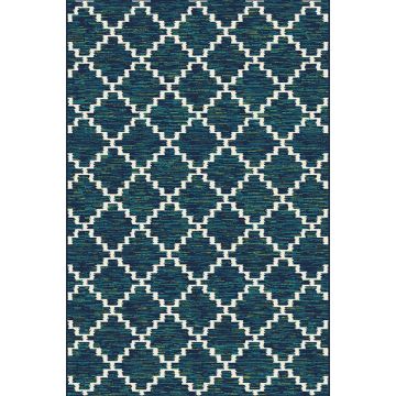 Backyard Bungalow Peosta 6 Ft. 7 In. x 9 Ft. 6 In. Teal Lattice Plush Outdoor Rug