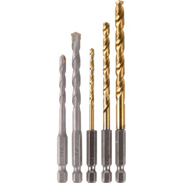 Makita 5 Pc. Masonry and Metal Drill Bit Set 1/4" Hex Shank
