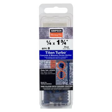 Image of Simpson Strong-Tie TNT25134HC8 Titen Turbo™ — 1/4 in. x 1-3/4 in. Hex-Head Concrete and Masonry Screw, Blue (8-Qty)