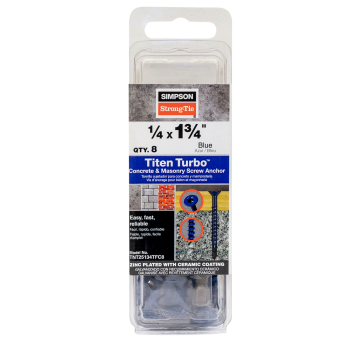 Image of Simpson Strong-Tie TNT25134TFC8 Titen Turbo™ — 1/4 in. x 1-3/4 in. 6-Lobe Flat-Head Concrete and Masonry Screw, Blue (8-Qty) (Pack of 5520)