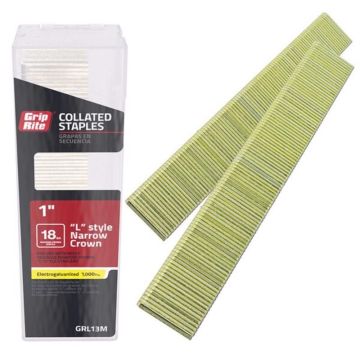 1/4" x 1" 18GA Collated Electrogalvanized L-Style Narrow Crown Finishing Staples 1000-Pack
