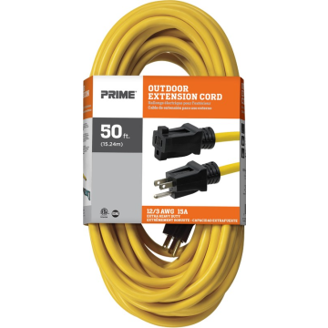 50' 12/3 Prime Wire & Cable SJTW Yellow Jobsite Outdoor Extension Cord