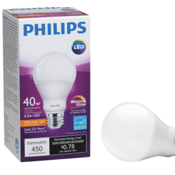Philips Warm Glow 40W Equivalent Soft White A19 Medium Dimmable LED Light Bulb