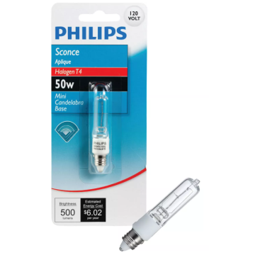 Philips 50W 120V Clear Mini-Can Base T4 Halogen Special Purpose Light Bulb