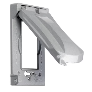 Bell Single Gang Vertical Mount Die-Cast Metal Gray Weatherproof GFCI Outdoor Outlet Cover