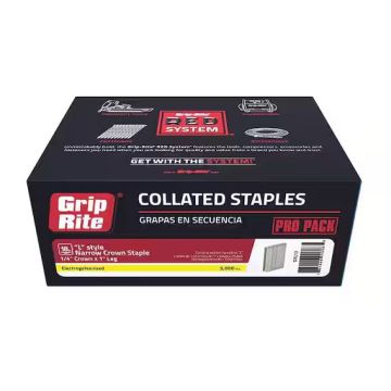 1/4" x 1" 18GA Collated Electrogalvanized L-Style Narrow Crown Finishing Staples 5000-Pack