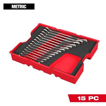 Milwaukee 15pc. Metric Ratcheting Combination Wrench Set with Tray for PACKOUT™ Drawers